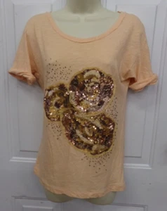 J Crew Womens Size XS Short Sleeve Peach T-Shirt With Flower Sequin Design EUC - Picture 1 of 4
