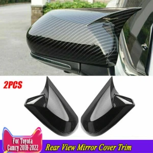 For Toyota Camry 2018-2022 Carbon Fiber Look Ox Horn Rear View Mirror Cover Trim - Picture 1 of 10