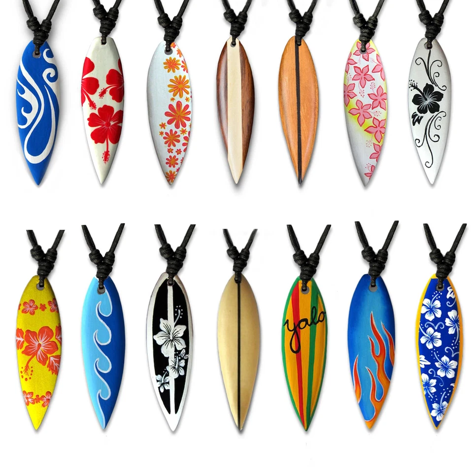 Surfer Kette Surfbrett handbemalt Holz Surfboard Halskette Anhänger HK30 - Bild 1 von 1