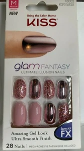 Kiss Nails Glam Fantasy Colla o Press on Manicure Rosa Specchio e Accento Glitter - Foto 1 di 1