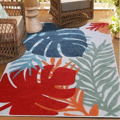 Waikiki Oversized Tropical Leaves Coastal Indoor Outdoor Area Rugs Or Runner Rug - Image 1 of 2