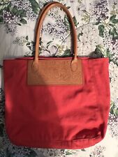 Lucky Brand Alameda Canvas Red Embossed Floral Leather Large Tote