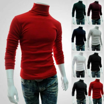Men ​Pullover Sweater Roll Neck Comfy Jumper Tops Autumn Slim Shirt Outwear - Image 1 of 4