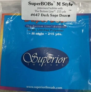 SUPERIOR THREADS - SUPERBOBS - M STYLE #647 DARK SAGE (12 BOBBINS IN PACK) - Picture 1 of 3