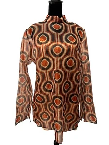 Zara Groovy Retro Orange Geometrisch Bedruckt Organza Langarm Minikleid XL - Bild 1 von 13