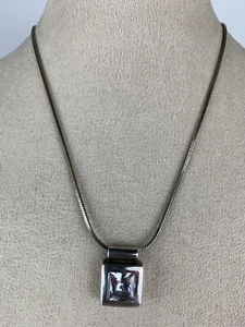 Sterling silver Square Crystal Pendant with sterling silver chain - Picture 1 of 7