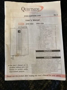 QUIETSIDE - USER MANUAL -  TECHNICAL INFORMATION MANUAL. - DPW-99A and DPW-120A - Picture 1 of 3