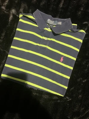 Polo Ralph Lauren Short Sleeve Rugby Polo Shirt Navy Blue/Green Striped Mens XL - Image 1 of 4