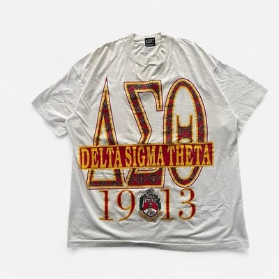 Vintage 80s Delta Sigma Theta Sorority 1913 Greek Life T-Shirt XL USA Made Foto 1 de 4