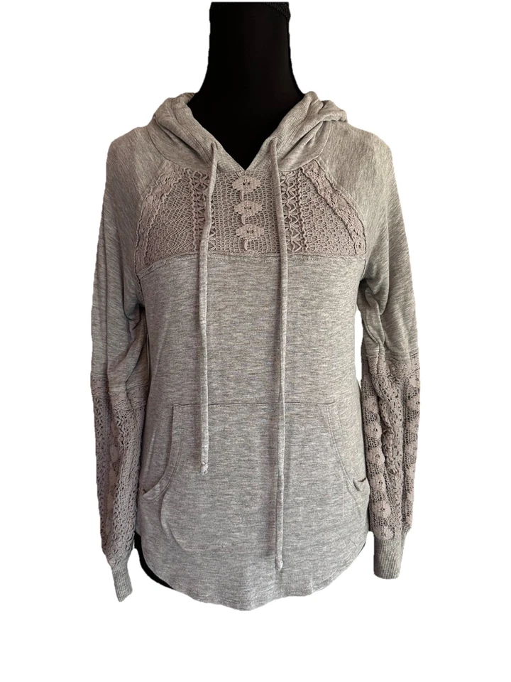 Top Rewind YTK para mujer talla XS gris suéter con capucha mangas de ganchillo Foto 1 de 4