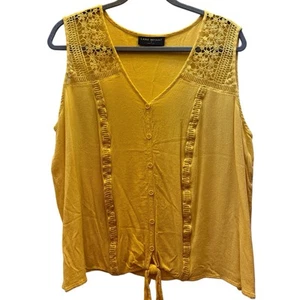Lane Bryant Crochet Shoulder V-neck Button up Crinkle Yellow Tank Top Size 18 - Picture 1 of 5