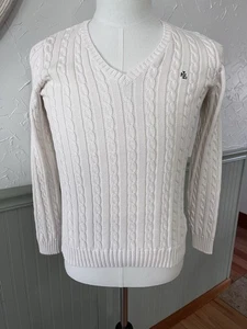 Vintage Ralph Lauren Sport Pullover Damen X-Small Zopfmuster V-Ausschnitt weiß Baumwolle - Bild 1 von 6