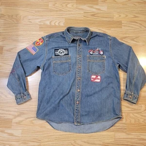 Camicia jeans blu denim Eddie Bauer taglia grande Veitam guerra veterinario toppe bottoni - Foto 1 di 20