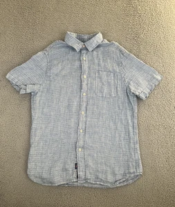 Faherty Palma Linen Shirt Men's Blue Basketweave Short Sleeves Size Medium - Picture 1 of 13