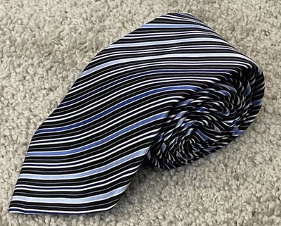 Croft and Barrow brand Blue and Black Striped 100% Silk Tie  - Image 1 of 4