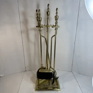 Vintage Brass Fireplace Tools Set 5 Piece Stand Mid Century Modern MCM VTG Antiq - Picture 1 of 14
