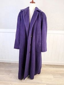 Vtg Perry Ellis Coat Womens 14 Purple Wool Long Old Hollywood Boujee Mob Wife - Picture 1 of 19
