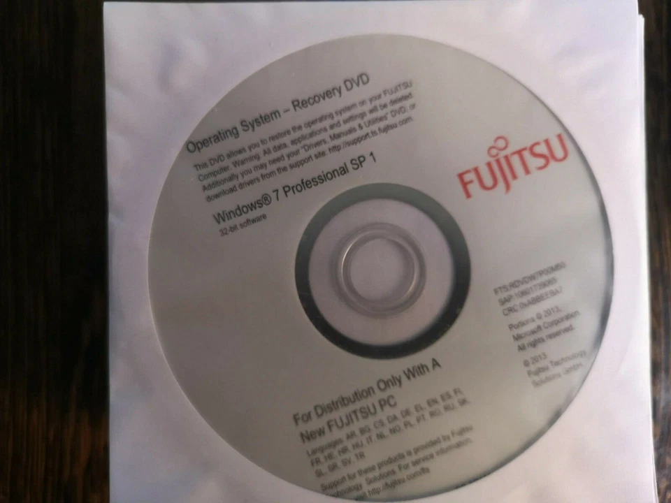 Fujitsu Win 7 Pro 32 Bit Betriebssystem DVD NEU UNGEÖFFNET - Bild 1 von 1