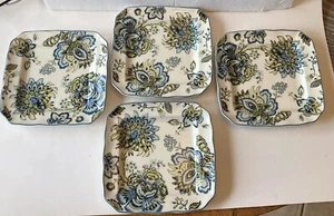 222 FIFTH Winter Floral Blue Salad Appetizer Plates 6.25”  Set of 4 - Picture 1 of 3