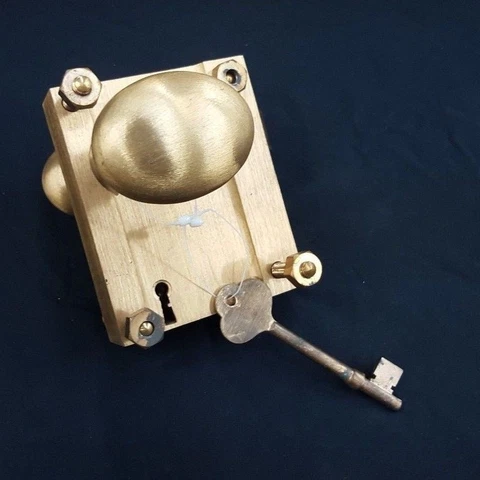 WWII Military Solid Brass Ship Rim Lock with Oval Knob and Key Cover