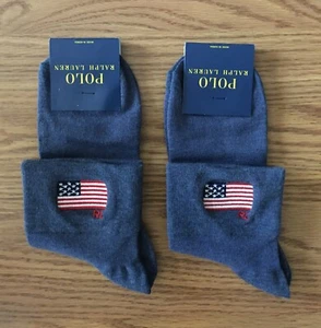 2 PAIRS of Polo Ralph Lauren Cotton-Blend Flag Shorty Socks - Denim Heather - Picture 1 of 3