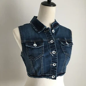Gilet donna nuovo senza etichette Special A Dark Wash Logo Hardware Cropped Denim taglia small - Foto 1 di 9
