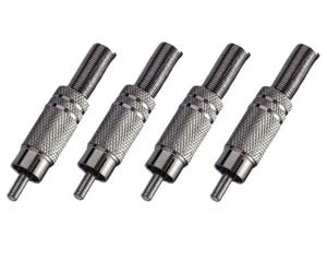 4x Cinch Stecker aus Metall mit Kabelschutzfeder - RCA - Profiqualität - lötbar - Bild 1 von 1