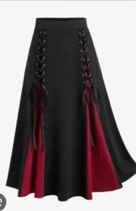 Vampire Gothic Lace-up Red Black Godet Hem Midi A Line Victorian Costume Skirt X - Picture 1 of 5