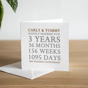 Personalised 3rd Leather Wedding Anniversary Card Third Anniversary Gift Couple - Picture 1 of 2