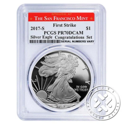 2017-S PCGS PR70 DCAM PROOF SILVER AMERICAN EAGLE FIRST STRIKE SF MINT LABEL - Image 1 of 4