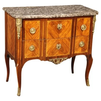 Bronze Mounted Louis XV Style Marble Top Rosewood And Inlaid Dresser Commode - Image 1 of 4