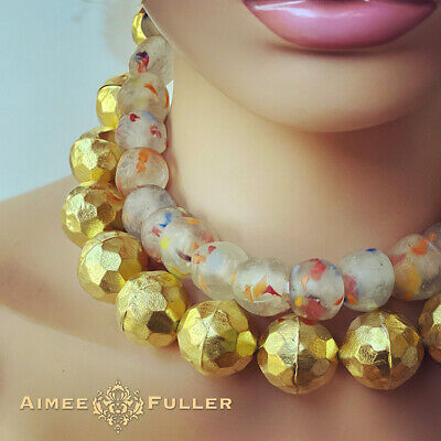 Confetti Diseño África Reciclado Vidrio Frost Collar Arcoiris Color Repujada Oro • 269.67€