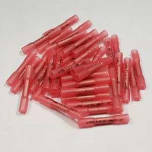 50 x Schrumpfschlauch GERADER STUMPF ROT vollisoliert Verbinder Spleiß Kleber - Bild 1 von 3