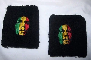 Rasta Stripes Bob Marley's Facial Portrait Wristbands Sweatbands (1 pair)-New!! - Picture 1 of 2