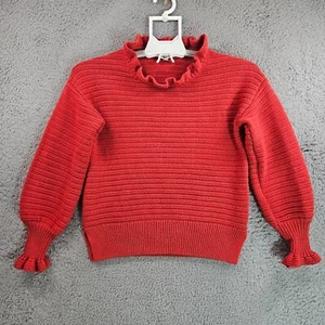 Madewell Sweater Women XS Knit Merinol Wool Blend Ruffel Neck & Cuff Red - Picture 1 of 11