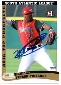Yeyson Yrizarri 2016 Hickory Crawdads SAL Top Prospects Signed Card - Picture 1 of 1