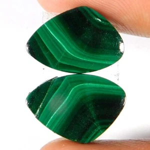 Handmade Natural Unique MALACHITE Pair 13.65Cts. Fancy Cabochon Loose Gemstone - Picture 1 of 3