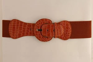 Women Belt Wide Elastic Brown Mocha Fashion Hip High Waist Round Buckle XS S M - Picture 1 of 7