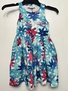 Desigual Girls Dress Size 7/8 Blue Floral Pullover Sleeveless NWT Spain - Picture 1 of 5