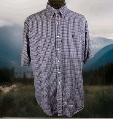 Спортивная рубашка Ralph Lauren мужская размер XL с клетчатым узором с коротким рукавом на пуговицах - Изображение 1 из 4