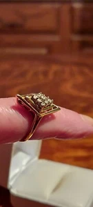 14K .25ct 9 Diamond Double Triangle Ring Yellow Gold Sz6.5 Vintage JS556MAS - Picture 1 of 6