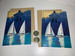2 Hallmark Start To A Wonderful Year Sailboat Lake Ocean Birthday Greeting Cards - Picture 1 of 8