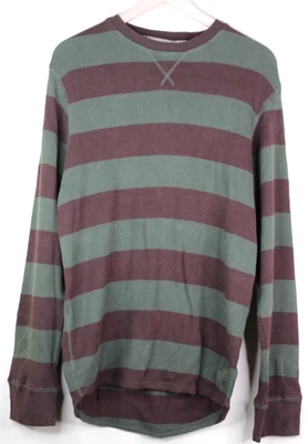 Timberland Hombres Manga Larga Henley Waffle Tejido Camisa Rayas Verde y Marrón XL Foto 1 de 4