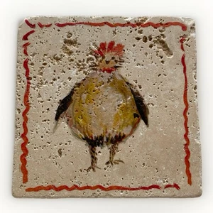Jacques Pepin Sur La Table Drink Coaster Chickens Cork Back Unique Decor Rustic - Picture 1 of 14