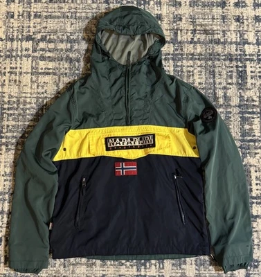 Napapijri Men’s Rainforest Jacket Coat Size Small Block Green Yellow Blue Logo - Image 1 of 4