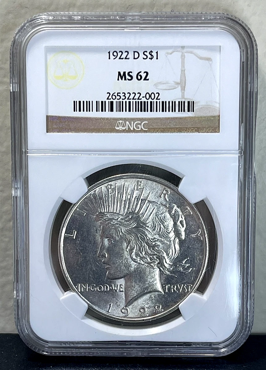 Silver MS 62 Graded 1922 Year Peace Dollars (1921-1935) for sale