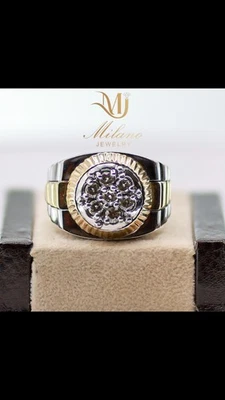 Rolex стиль 2-цветное мужское кольцо с бриллиантами 14k желтое золото и белое золото - Изображение 1 из 4