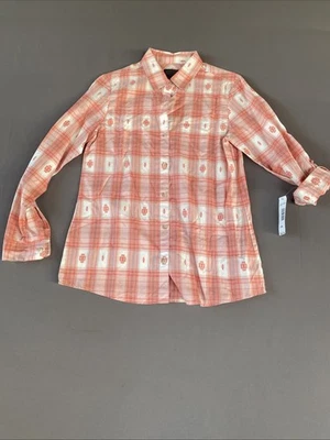 Pendleton Cotton Shirt Womens S/M  Plaid  Orang /white Button Up Brand New - Image 1 of 4