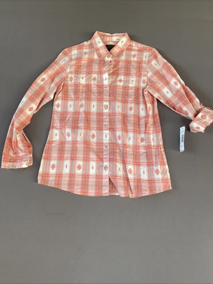 Pendleton Cotton Shirt Womens S/M  Plaid  Orang /white Button Up Brand New - Image 1 of 4