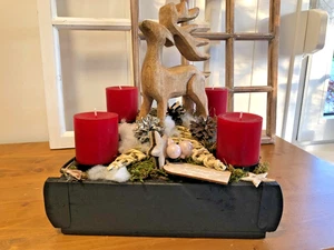 Advent Gesteck Kranz mit Elch aus massiv Holz Adventkranz Weihnachten - Bild 1 von 7